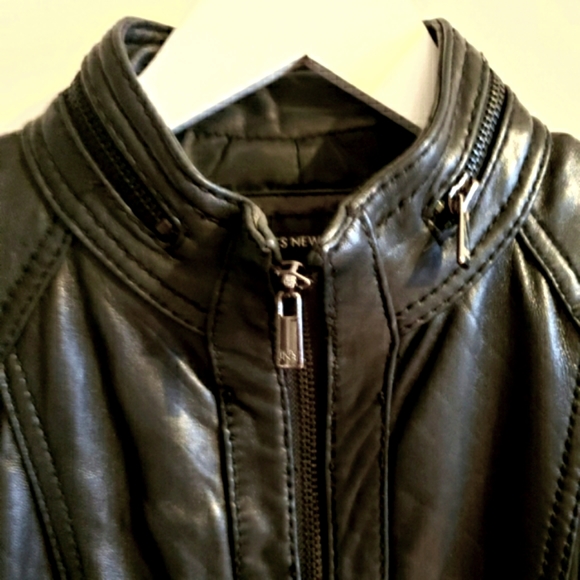 Jones New York Leather Dress Jacket Stretch Material Inside Arm Lined Woman Med - Picture 4 of 15